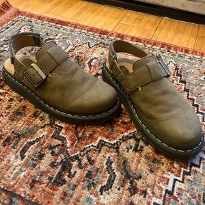 Dr. Martens Khaki Green Leather Clog Mules